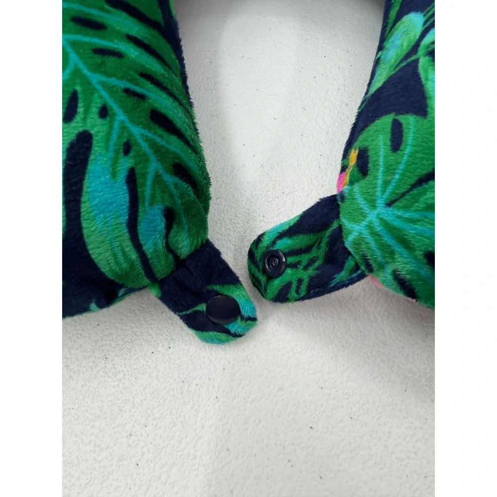 Tropical Floral Travel Neck Pillow Hibiscus Palm Leaf Navy Blue Snap Support OS